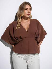 Maija 2026早春大码女装蝙蝠袖上衣，优雅宽松版型，适合万圣节、圣诞节、冬季、工作、办公室、职业女性、日常穿着，棕色上衣，春夏春季情人节狂欢节女装派对海滩婚礼度假休闲装。 - 棕色 - 查看 6