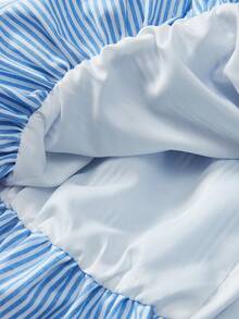 Muvela 女士蓝色条纹口袋蝴蝶结半身裙，简约时尚，适合夏季穿着 - 藍白色 - 查看 4