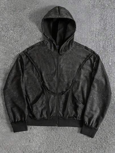 Sudadera desgastada y remendada para hombre, corte holgado