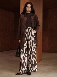 Franclia Women's High-Waisted Animal Print Wide-Leg Trousers,White Autumn Elegant Loose Straight Leg Double Pockets Casual Retro Style Date Comfortable Pants - Multicolor - View 6