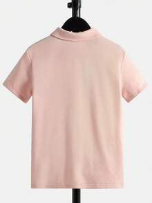 SHEIN 男童休闲纯色半拉链 Polo 衫 - 粉色 - 查看 2