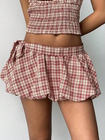 Aloruh Women's Summer/Spring New Bow Tie Mini Bubble Skirt Shorts,For Vacation,Music Festival.Dating,Outgoing
