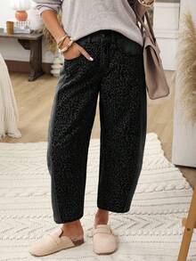 EMERY ROSE Women's Leopard Print Pocket Casual Fashion Jeans - Black - View 3