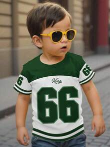 Young Boy King Text Graphic Number 66 Baseball Sports Style White Summer Career Day Back-To-School Color Block Patchwork Short Sleeve Round Neck Tee - Multicolor - View 2