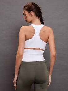 Activina Cut Out Racer Back Sports Tank Top Fitted Shirt - White - View 3