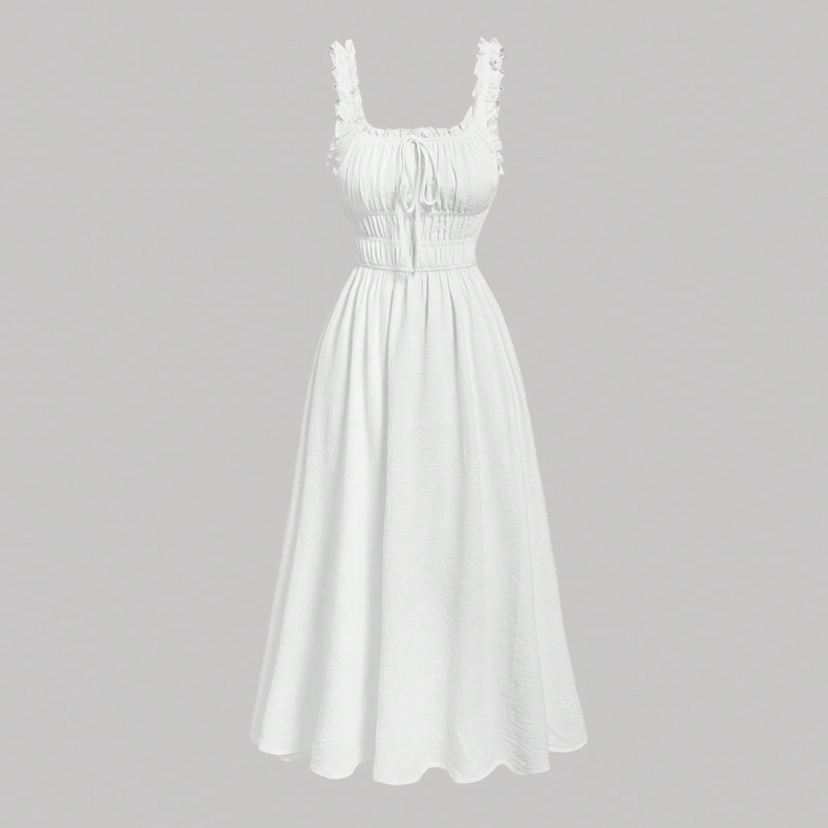 Solid Ruched Bust Frill Trim Cami Dress,Sun Dress,Summer Dresses For Women,White Graduation Dress