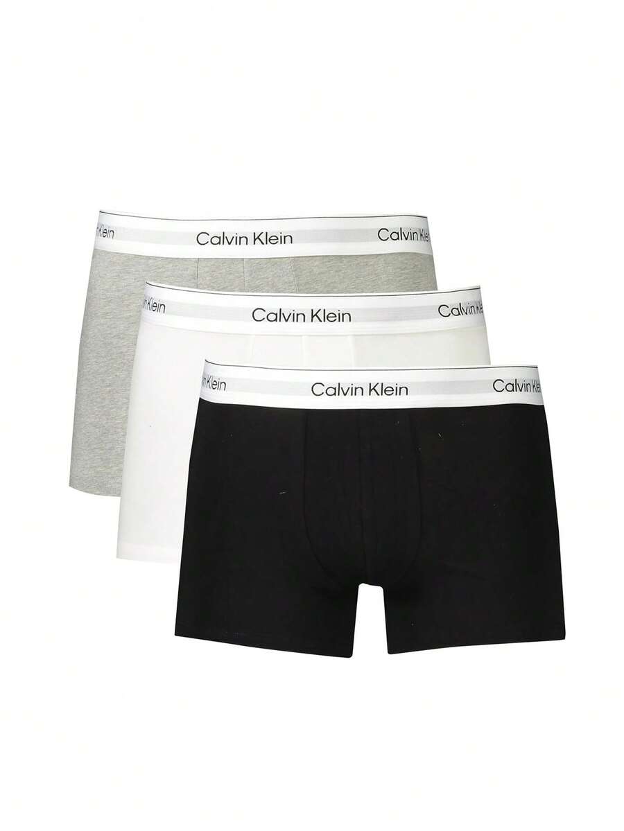 Calvin Klein 3 قطع سروال داخلي للرجال مزين بشريط حرفي - أسود، أبيض، رمادي - مشاهدة 1