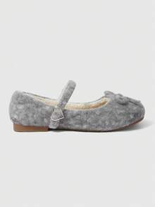 ROMWE Kawaii Bow Decor Comfortable Casual Flat Shoes, Suitable For Walking, Travel And Vacation, Autumn/Winter For Christmas - Grey - View 2