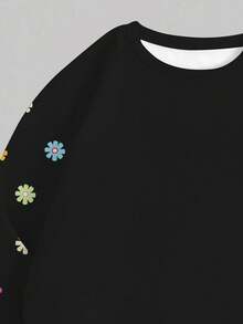 SHEIN Leap Crew 两件套少女休闲圆领舒适长袖卫衣和打底裤，经典可爱碎花图案，适合秋冬季穿着 - 彩色 - 查看 4