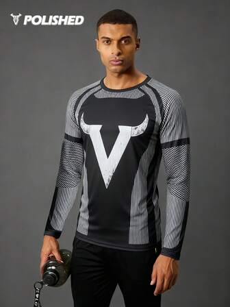 Manfinity Sport Polished Herr Slim Fit Långärmad Sport-T-shirt, Utomhus Löpning Fitness Träning