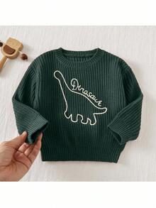 Loomiva 男婴卡通恐龙图案万圣节圆领长袖毛衣，秋冬季款 - 墨綠色 - 查看 3
