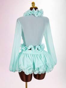 Amplova 春季浪漫花园派对生日聚会海滩度假绿色花卉领口和下摆女士两件套 - 綠色 - 查看 1