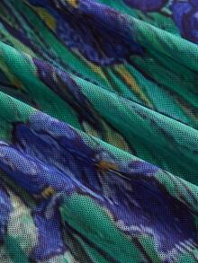 SHEIN MOD 女士深V领鱼尾连衣裙，复古梵高画作印花连衣裙