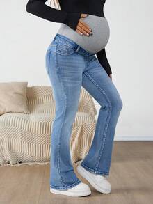 SHEIN Quần jeans ống loe cạp cao phối màu đơn giản/đi làm cho bà bầu Mùa đông Giáng sinh Năm mới Lễ tạ ơn Đi làm Kỳ nghỉ Tốt nghiệp Sang trọng Y2k Dễ thương Thời trang dạo phố Tiệc cưới Công sở thanh lịch Thường ngày cho phụ nữ Quần jeans ống loe giặt nhẹ cho bà bầu có bo gấu Quần áo bầu hàng ngày Linh hoạt và thời trang cho bà bầu Giáng sinh Lựa chọn thời trang cho bà bầu của mẹ - Màu xanh lam - Xem 4