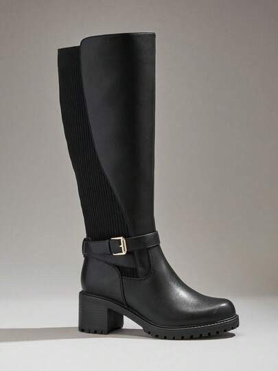 SHUZIA 女士时尚舒适粗跟过膝长靴，带搭扣绑带