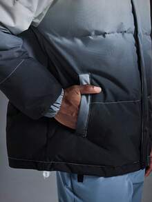 Driftmere Men's Fashionable Gradient Classic Side Pocket Elastic Hem Lined Outdoor Casual Hooded Down Coat, Versatile For Winter, Keep Warm,Sports Outdoor, Daily Casual Sports, Windproof, Waterproof Coat - Black - View 5