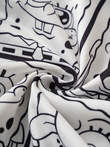SpongeBob SquarePants | SHEIN Young Boy Black & White Cartoon All-Over Print Loose Fit Hoodie And Sweatpants Set, Autumn/Winter - Yellow - View 6