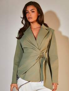 COSMINA Damen Einfarbige, leichte Lange Ärmel Blazer mit Revers, Falten und Metallknopf Verzierungen. Ein eleganter Blazer, geeignet für den Arbeitsweg und den Büroalltag. Ideal für Frühling und Herbst oder Herbst und Winter. Grüner Lange Ärmel Damen Blazer, geeignet für den täglichen Gebrauch.