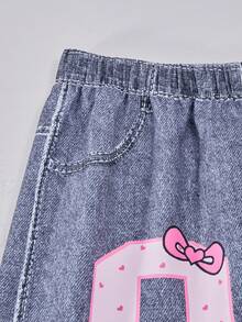 SHEIN Explorewe Young Girl' Colorblock Printed Casual Loose Pants - Grey - View 3