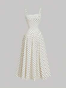 SHEIN MOD 女士优雅蕾丝边长裙，新年晚礼服，新年派对礼服，女装，优雅女士连衣裙，米色女士连衣裙，新年女士连衣裙，正式女士连衣裙，节日连衣裙，套装，新年晚礼服 - 黑與白 - 查看 2