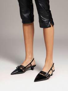 SHUZIA Women's Fashionable Slip-On Kitten Heel Sling-Back Pumps - Black - View 3