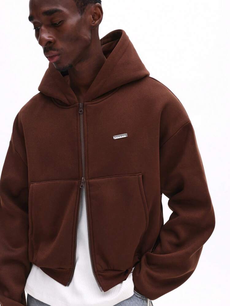 Full Zip Brown Hoodie With Pocket