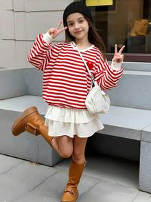 SHEIN طقم بأكمام طويلة وياقة طاقم للفتيات المراهقات الكاجوال