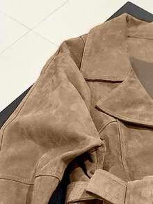 Franclia New Fashionable Khaki Suede Lapel Tie-Waist Women Jacket Coat