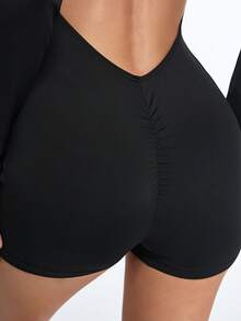 Eassivo Eassivo 女士纯色简约长袖连体裤，休闲运动装 - 黑色 - 查看 7