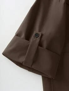 GlowEve CURVE Plus Size Women Roll Tab Sleeve Loose Casual Jacket, Solid Color, Versatile For Daily, Work Commute, Autumn/Winter - Brown - View 3