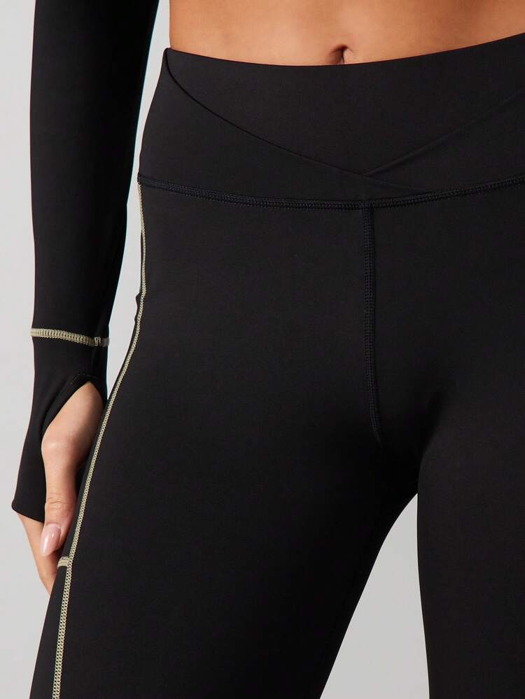 MISSGUIDED High Waist Seam Detail Leggings With Contrast Stitching Full Length Fitted Activewear