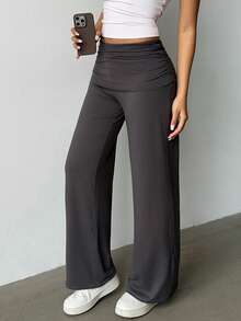 Flirla 女士优雅直筒纯色裤 - 灰色 - 查看 6