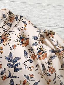 Linhara 大码数码镂空V领休闲日常通勤常规短袖印花梭织衬衫女式夏季印花衬衫女式印花衬衫印花上衣女式衬衫女式衬衫女式衬衫女式衬衫 - 杏色 - 查看 5