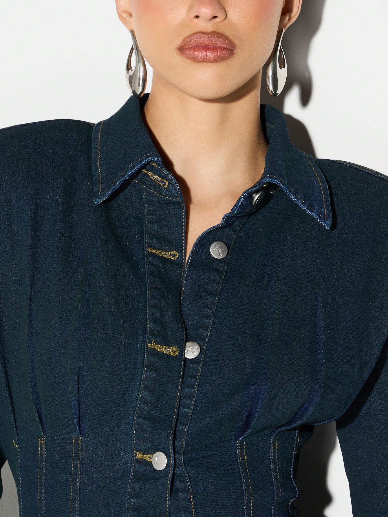 KIZN Long Sleeve Denim Button Front Mini Dress