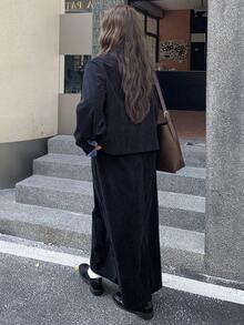 Dazy Plus 时尚休闲撞色拼接外套上衣和A字裙两件套，优雅大码女装春秋季