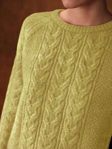 MOTF PREMIUM SUÉTER REDONDO DE PUNTO DE CABLE DE LANA - Amarillo - Ver 2