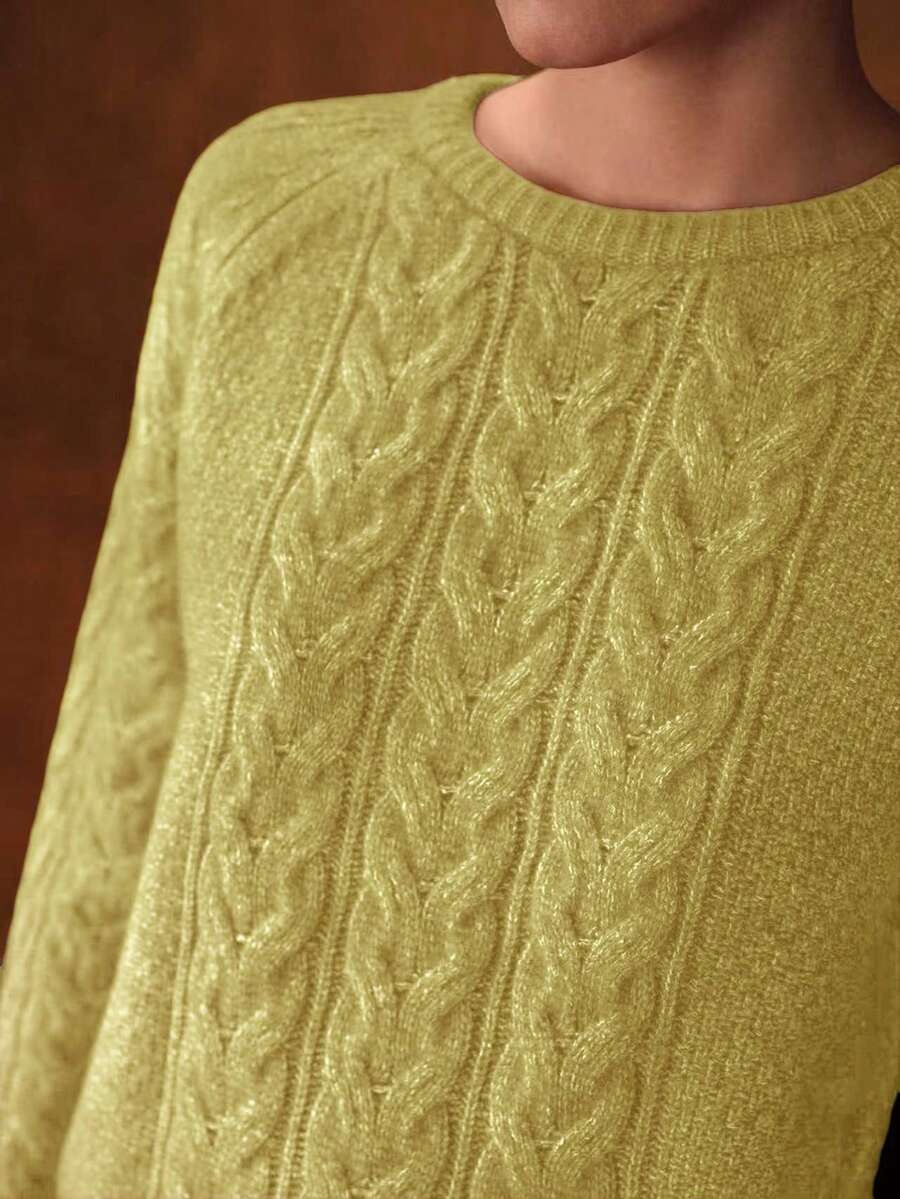 MOTF PREMIUM WOOL CABLE KNIT ROUND NECK SWEATER - Yellow - View 2