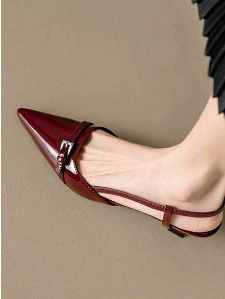 Zapatos de mujer diseño moderno punta fina correa ajustable plano elegante oficina verano zapatos burdeos - Rojo - Añade 5