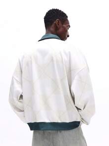 SUMWON 男士长袖 Polo 衫，饰有刺绣 Logo，翻领设计，宽松版型，休闲秋冬上衣，纯色 - 杏色 - 查看 2