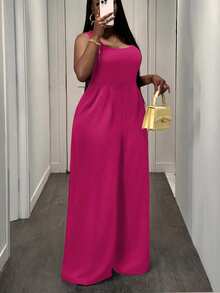 Slaydiva Bộ jumpsuit ống rộng không tay màu đen trơn, thanh lịch và thoải mái, phù hợp cho phụ nữ ngoại cỡ. - Màu Hồng Tươi - Xem 3