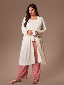 Lazeform Soft & Skin-Friendly Women Plus Size Camisole And Pants And Robe Set, Winter - Multicolor - View 4