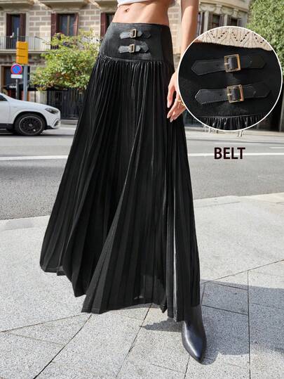 Maija 2025 Gonna midi plissettata casual alla moda da donna con design della fibbia in vita