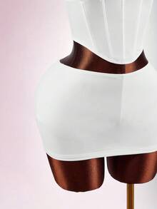 Amplova Women's Asymmetric Neckline Fishbone Top And Skirt Elegant 2 Pieces Set - White - View 6