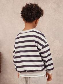 SUMWON Boys Long Sleeve Crew Neck Striped Sweatshirt With Character Patch Detail Casual Pullover Top Vacation - Apricot - View 1