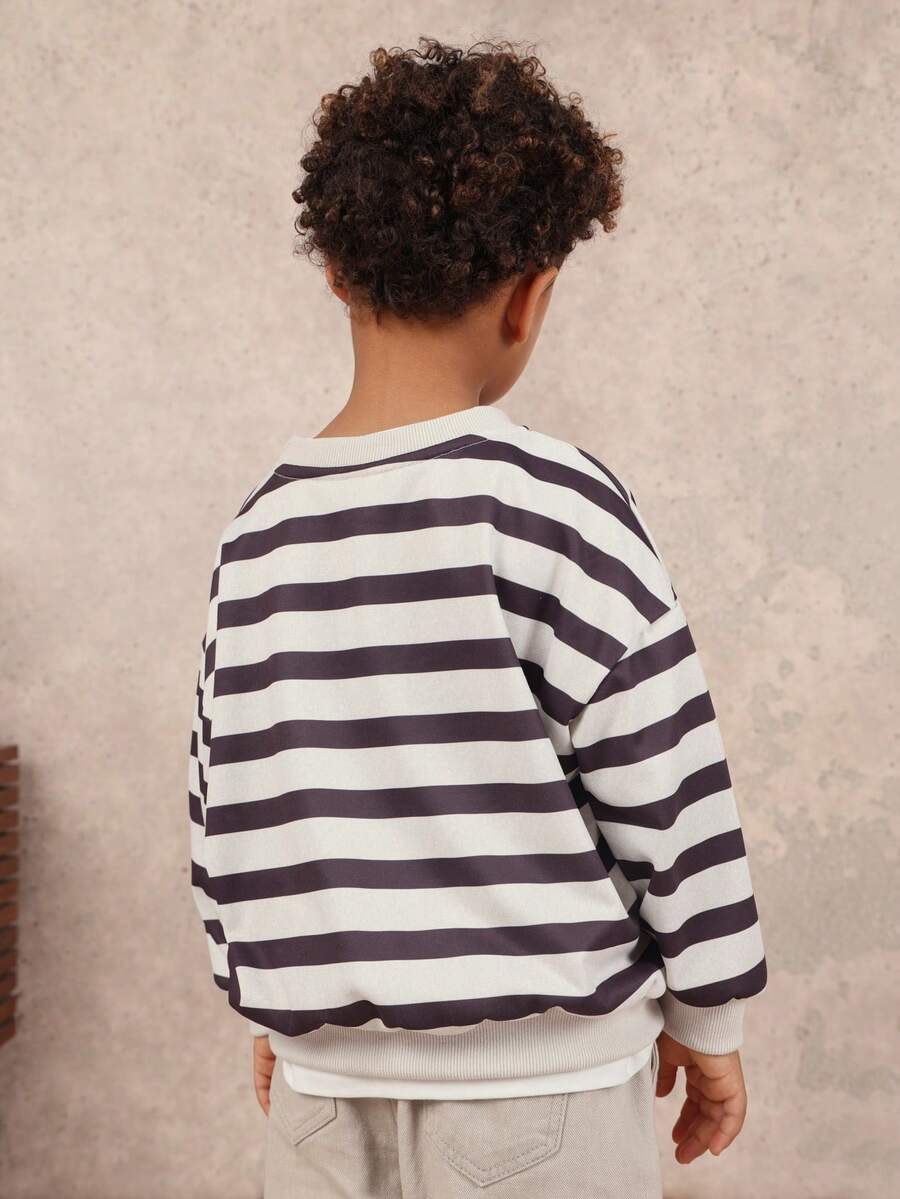 SUMWON Boys Long Sleeve Crew Neck Striped Sweatshirt With Character Patch Detail Casual Pullover Top Vacation - Apricot - View 1