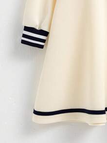 Genkimix Kids 1pc Girls' Casual Collared Embroidered Colorblock Knit Dress - White - View 5