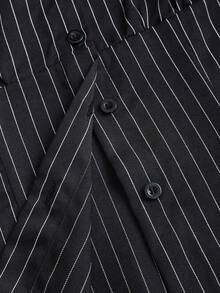 Sweetra Tall 秋冬通勤休闲条纹修身百搭学院风长袖衬衫，适合高个女性 - 黑色 - 查看 6