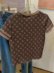 Resyla Women's Logo Print Graphic Loose Casual Contrast Block Color Strip Round Neck T-Shirt Top - Multicolor - View 2