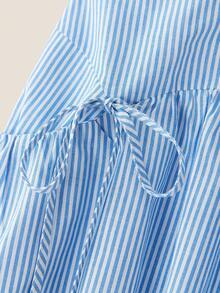Muvela 女士蓝色条纹口袋蝴蝶结半身裙，简约时尚，适合夏季穿着 - 藍白色 - 查看 6