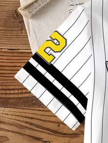 LOONEY TUNES X SHEIN Tween Girls' Casual Striped Cartoon Print Round Neck Short Sleeve T-Shirt, Summer - White - View 6